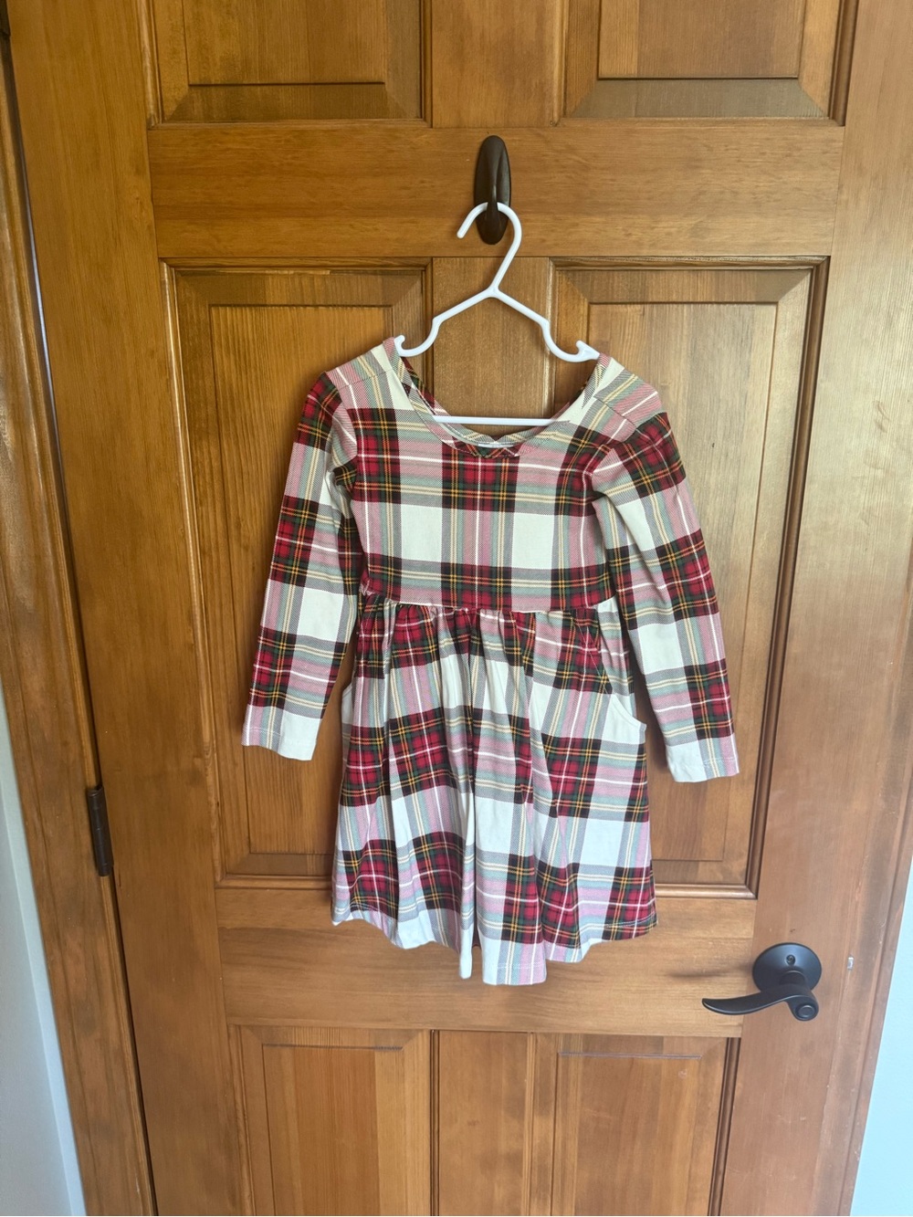 Hanna Andersson Red and White Plaid Long-Sleeve Dress 3T